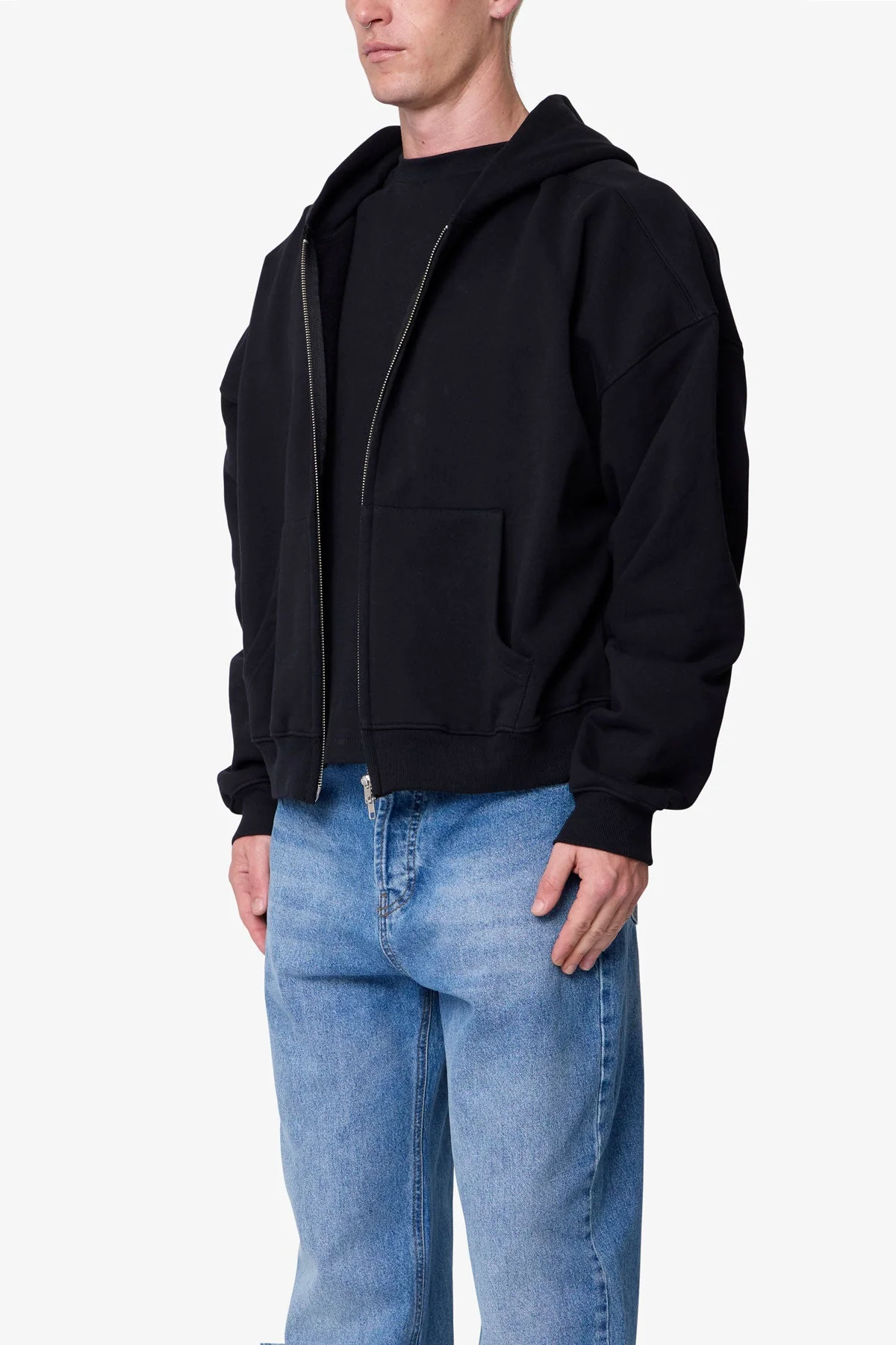 Heavy Basic Zip Up Hoodie - Black - Image 3