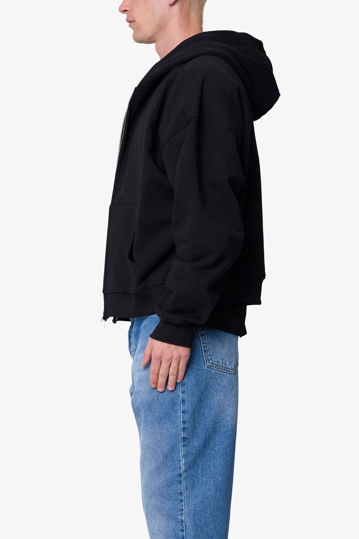 Heavy Basic Zip Up Hoodie - Black - Image 4