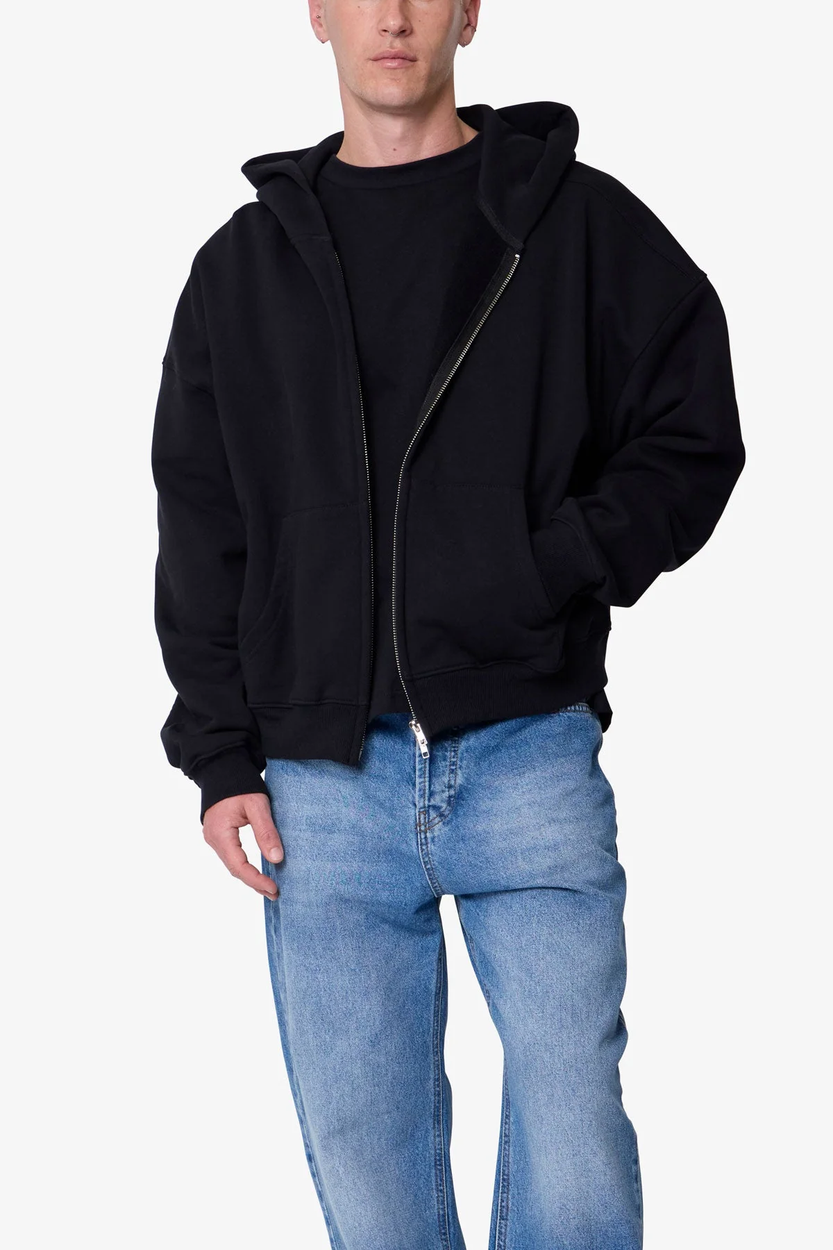 Heavy Basic Zip Up Hoodie - Black - Image 6