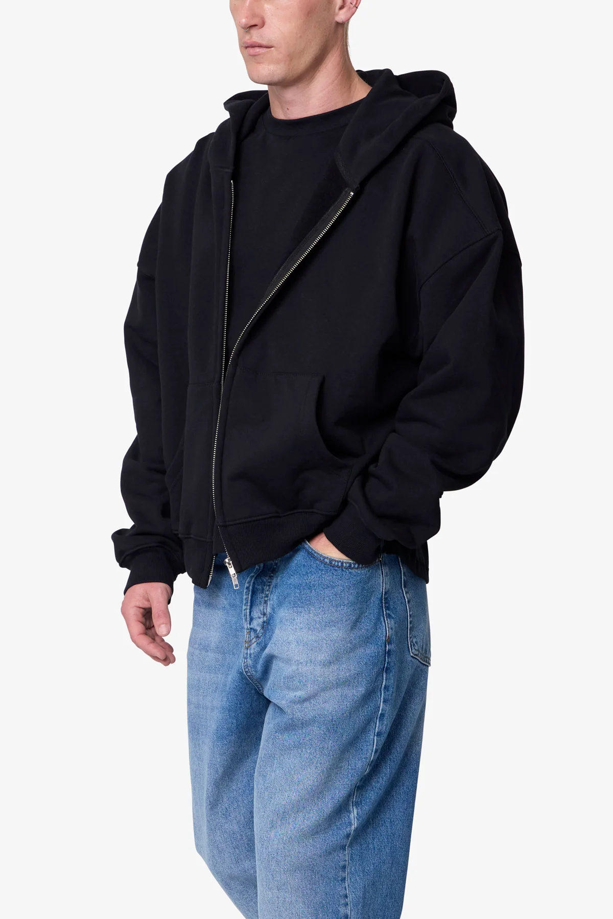 Heavy Basic Zip Up Hoodie - Black - Image 7
