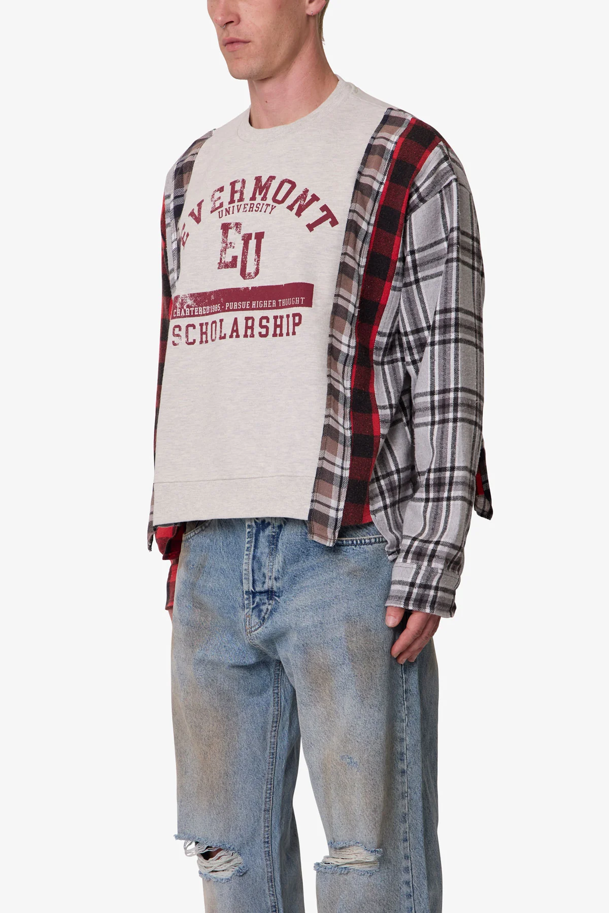 Mixed Flannel Crewneck Sweater - Multi - Image 3