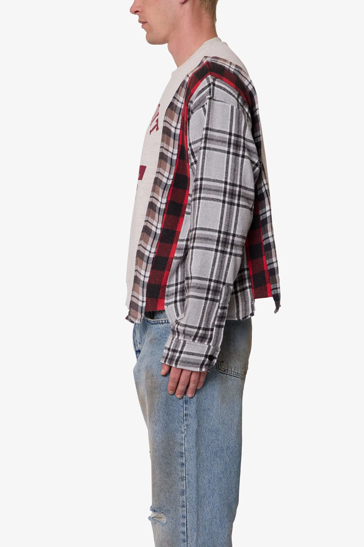 Mixed Flannel Crewneck Sweater - Multi - Image 4