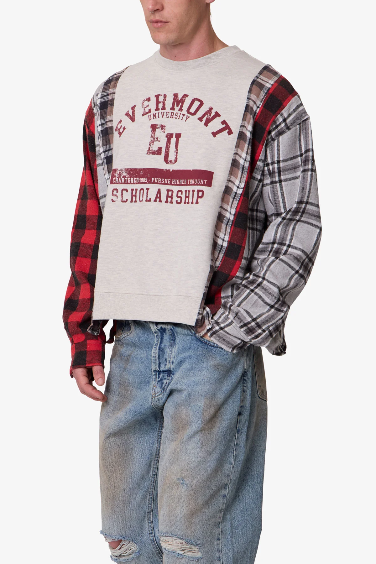 Mixed Flannel Crewneck Sweater - Multi - Image 6
