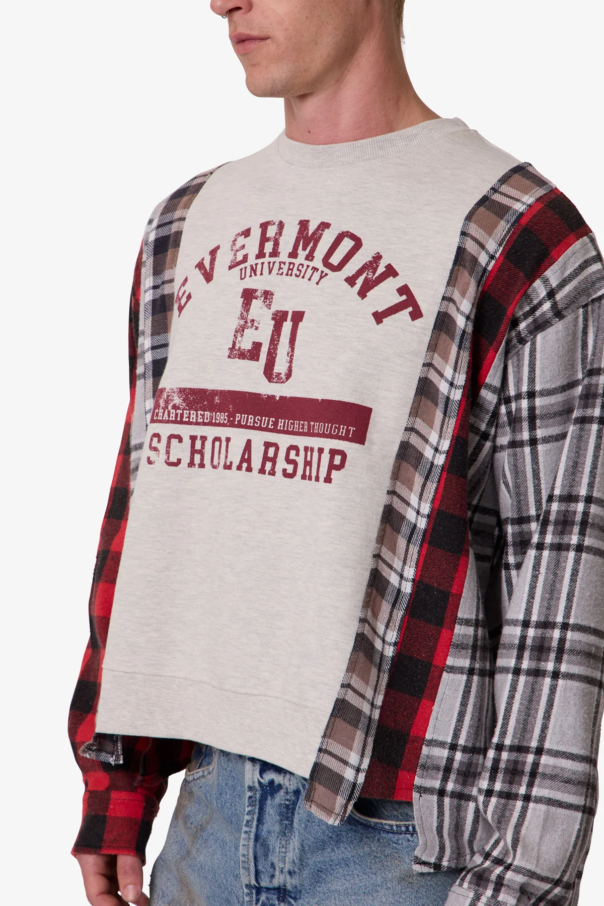 Mixed Flannel Crewneck Sweater - Multi - Image 7