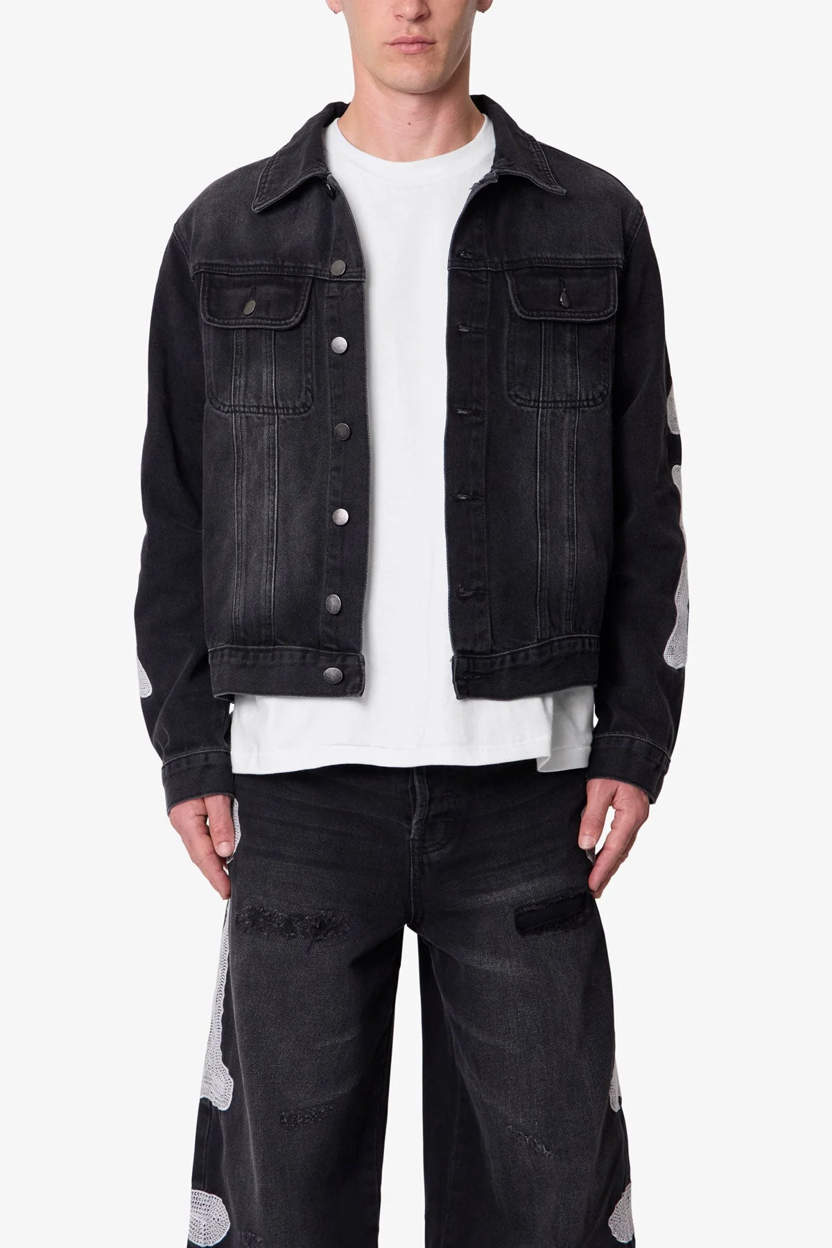 Skeleton Trucker Jacket - Washed Black - Image 3