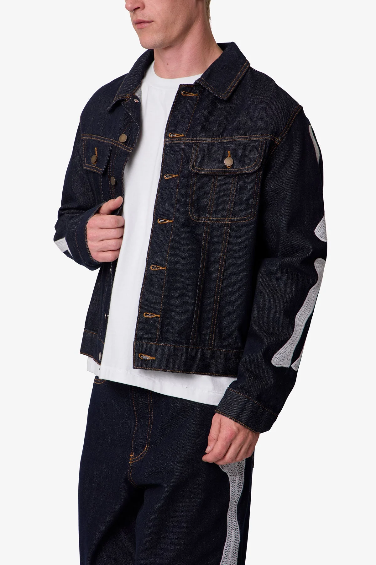 Skeleton Trucker Jacket - Washed Black - Image 7