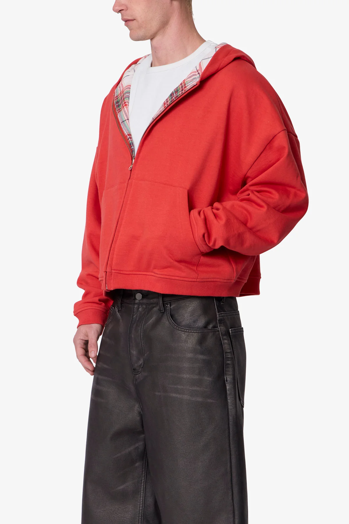 Reversible Flannel Zip Up Hoodie - Red - Image 10
