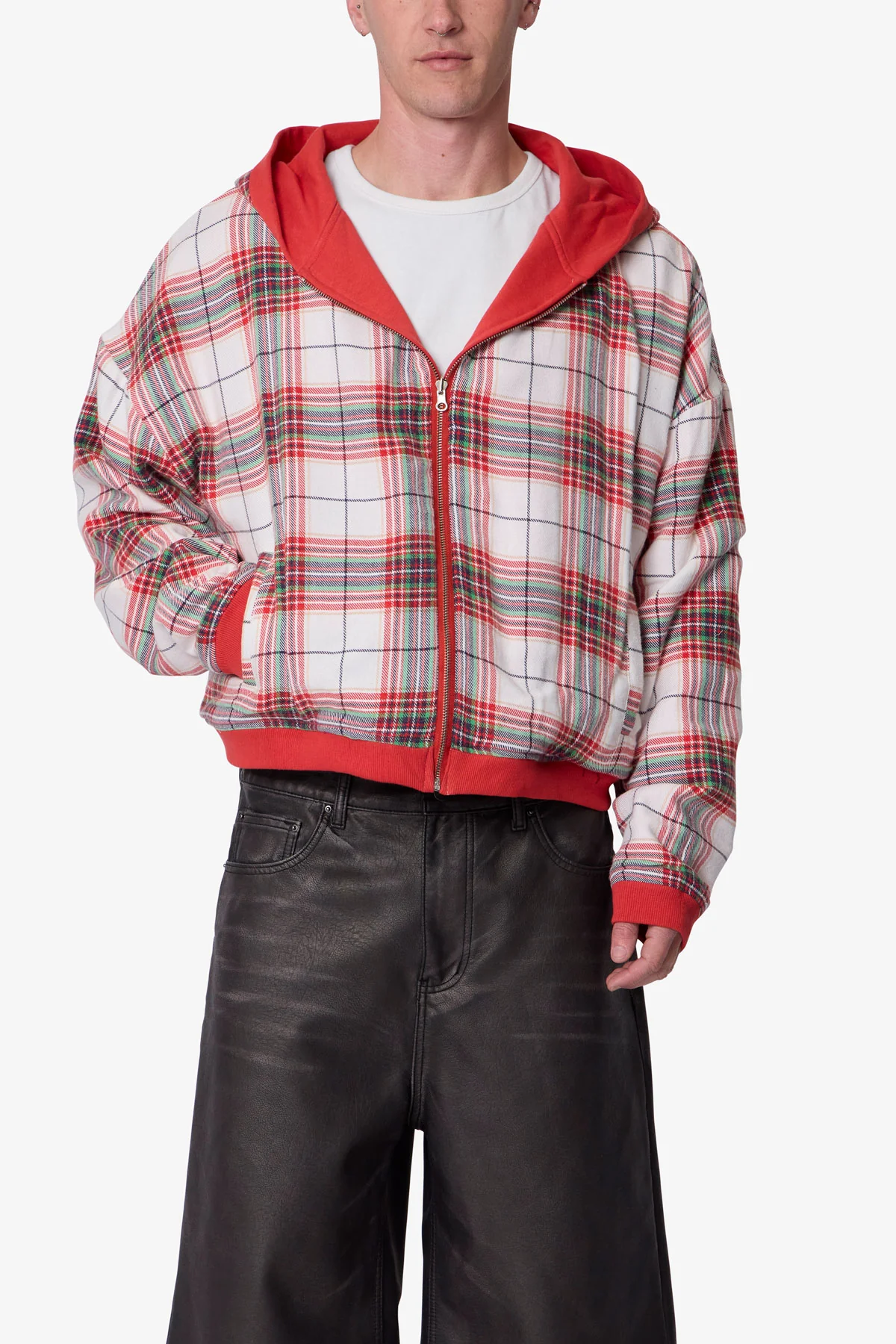 Reversible Flannel Zip Up Hoodie - Red - Image 11