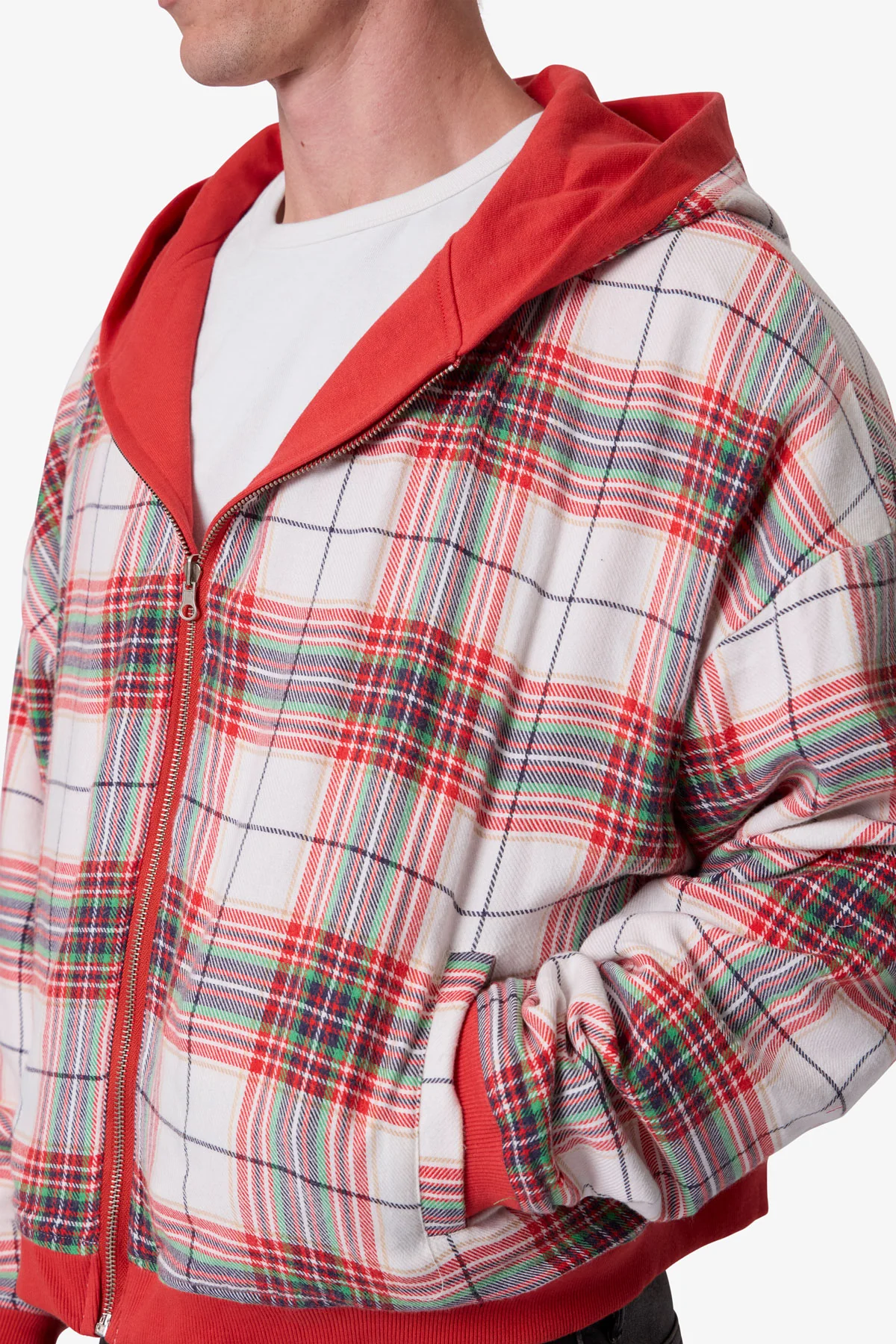 Reversible Flannel Zip Up Hoodie - Red - Image 13