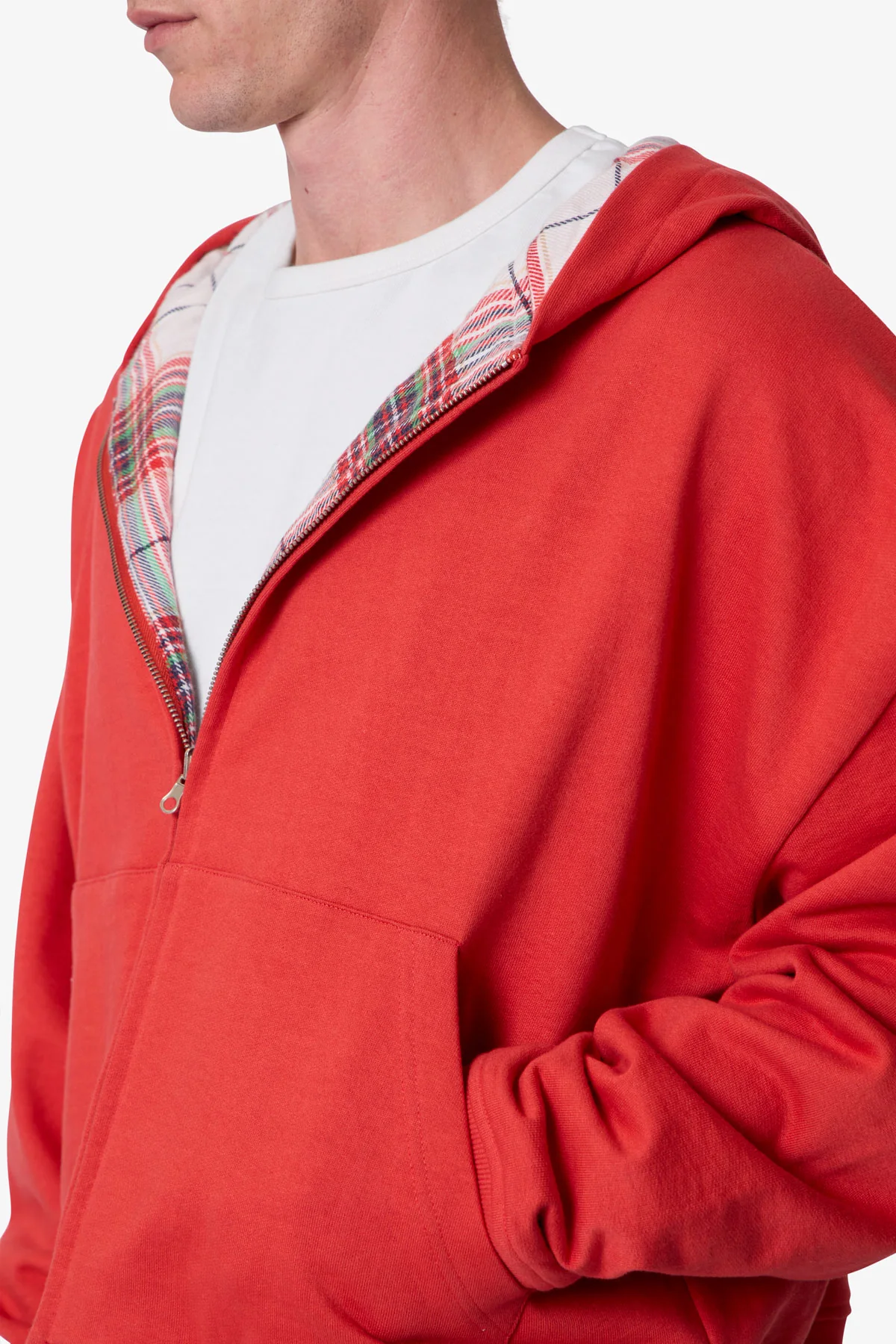 Reversible Flannel Zip Up Hoodie - Red - Image 14