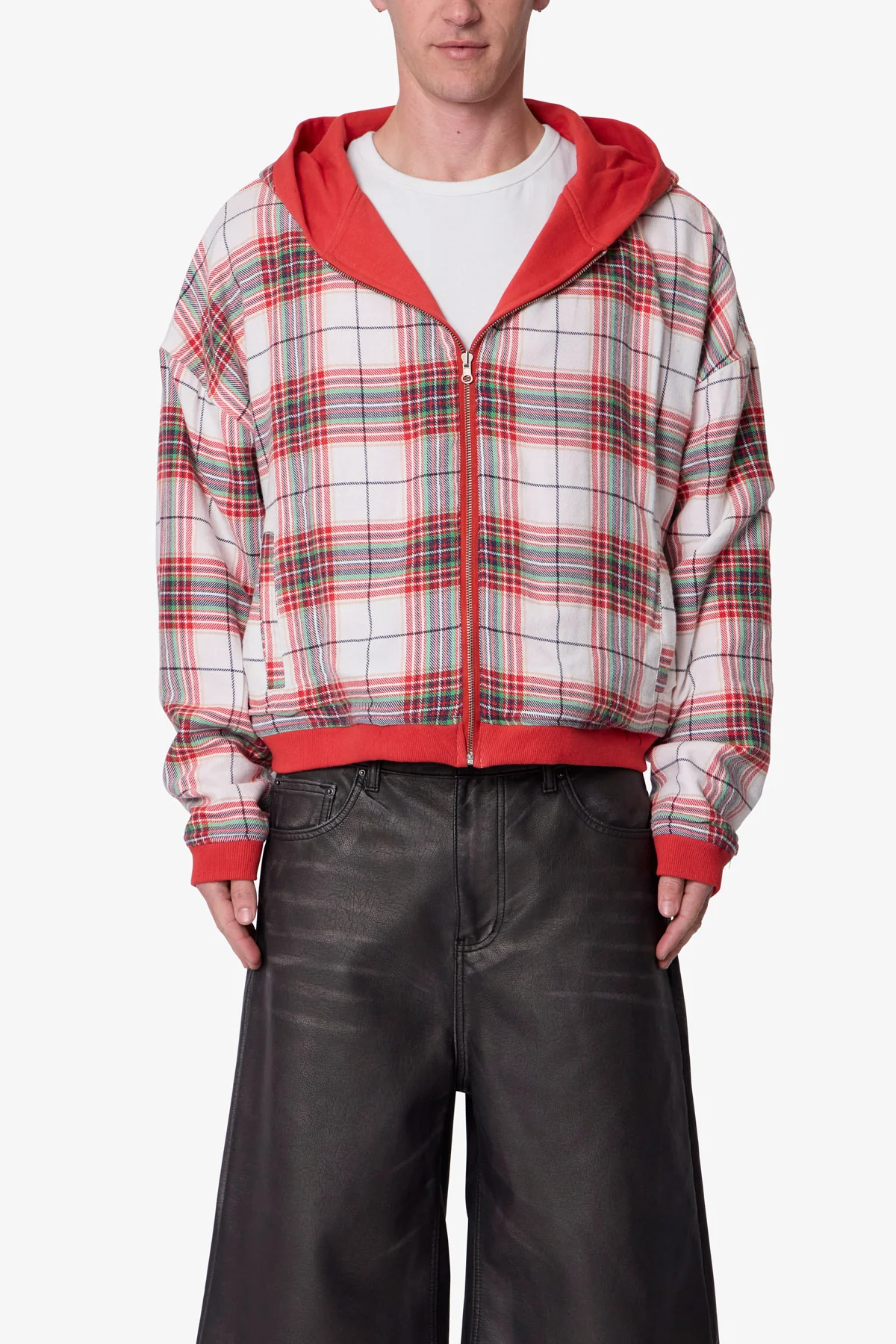 Reversible Flannel Zip Up Hoodie - Red - Image 3