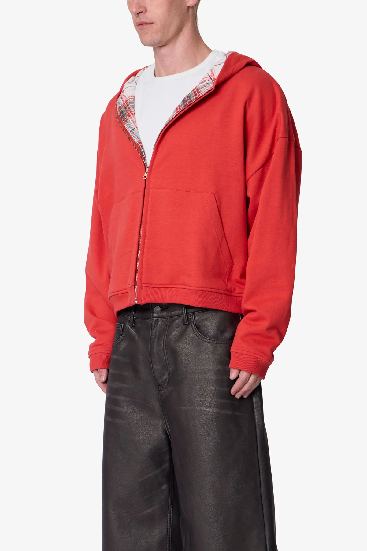 Reversible Flannel Zip Up Hoodie - Red - Image 4