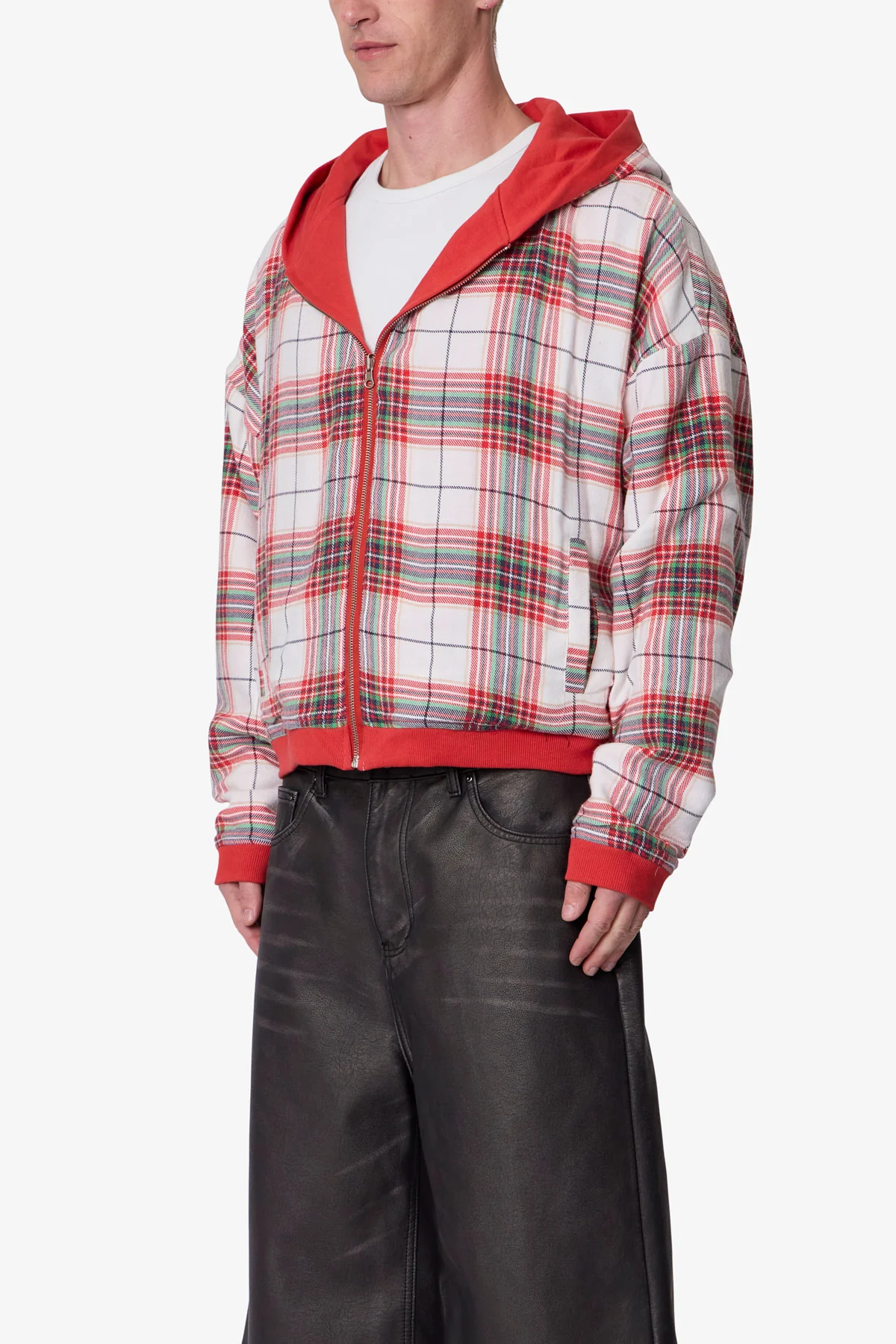 Reversible Flannel Zip Up Hoodie - Red - Image 5