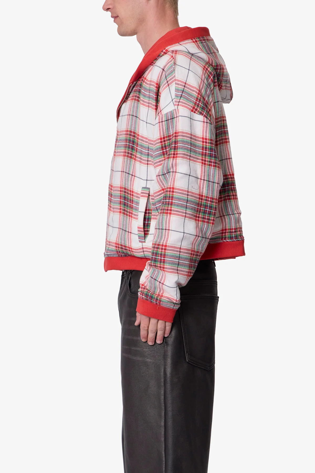 Reversible Flannel Zip Up Hoodie - Red - Image 7