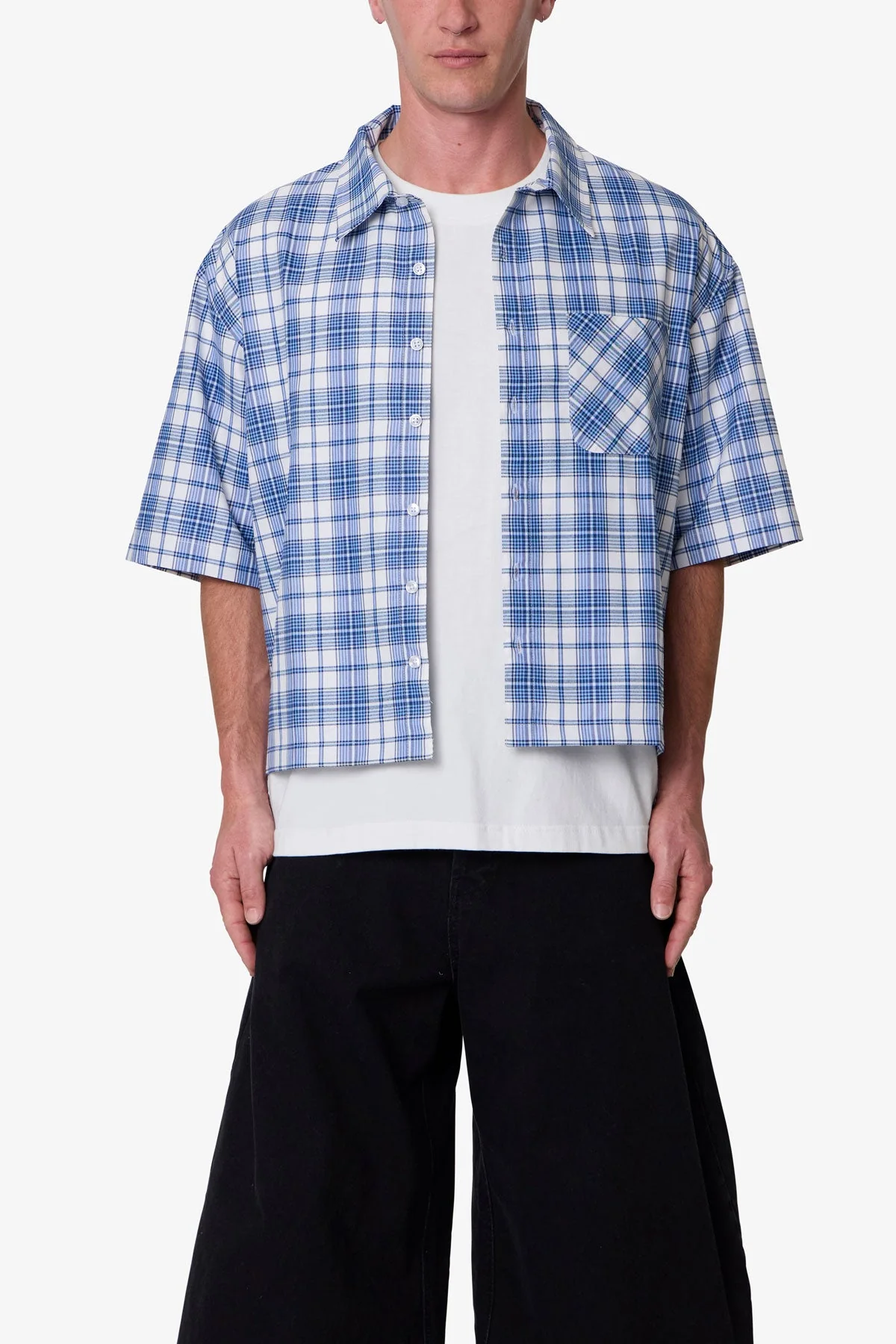 Crop Flannel S/S Shirt - Blue - Image 2