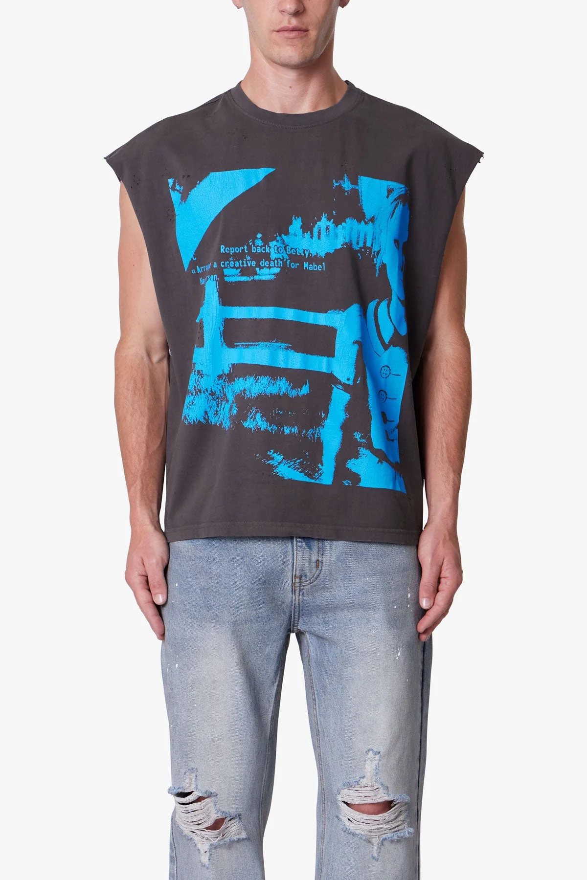 Distressed Sleeveless Tank - Washed Black - Image 3