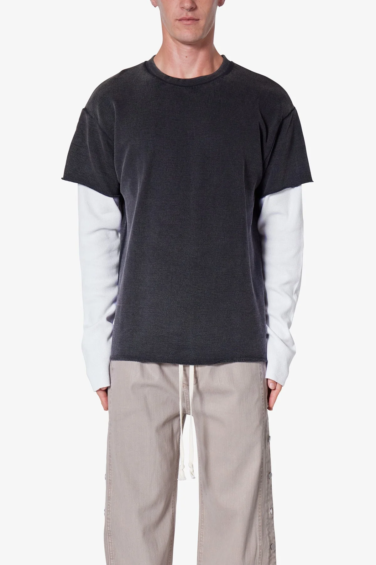 French Terry Double Layer Thermal L/S Tee - Washed Black - Image 2