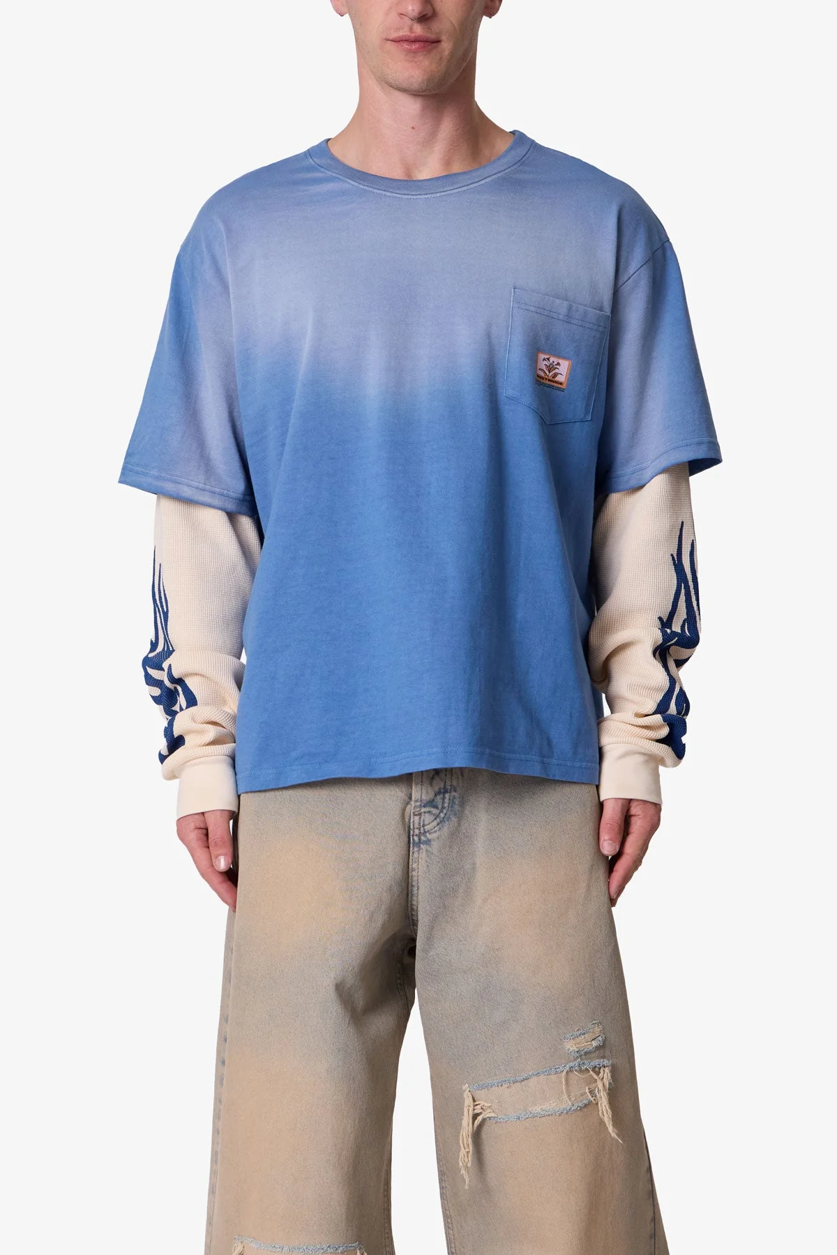 Layered Flame Pocket L/S Tee - Washed Blue - Image 2