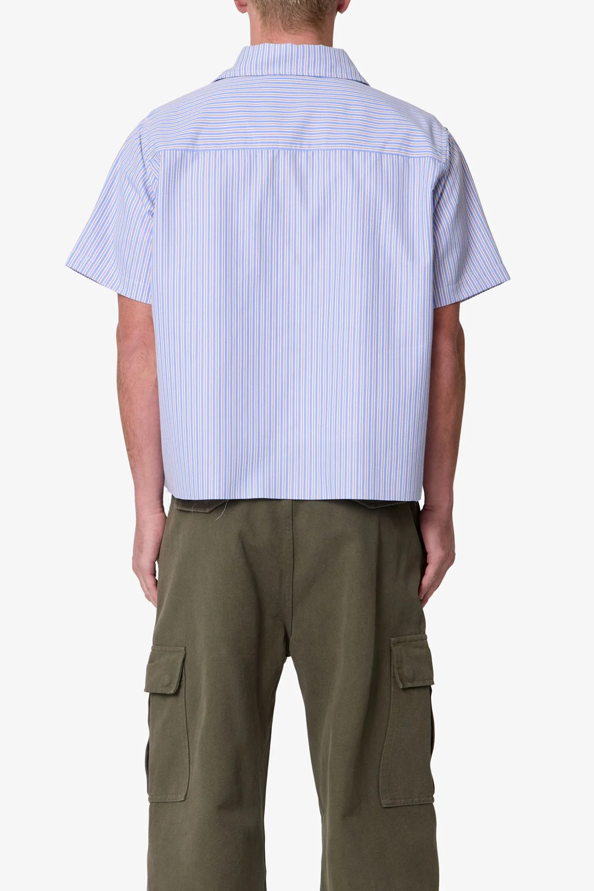 Striped Poplin Cropped S/S Shirt - Blue - Image 6