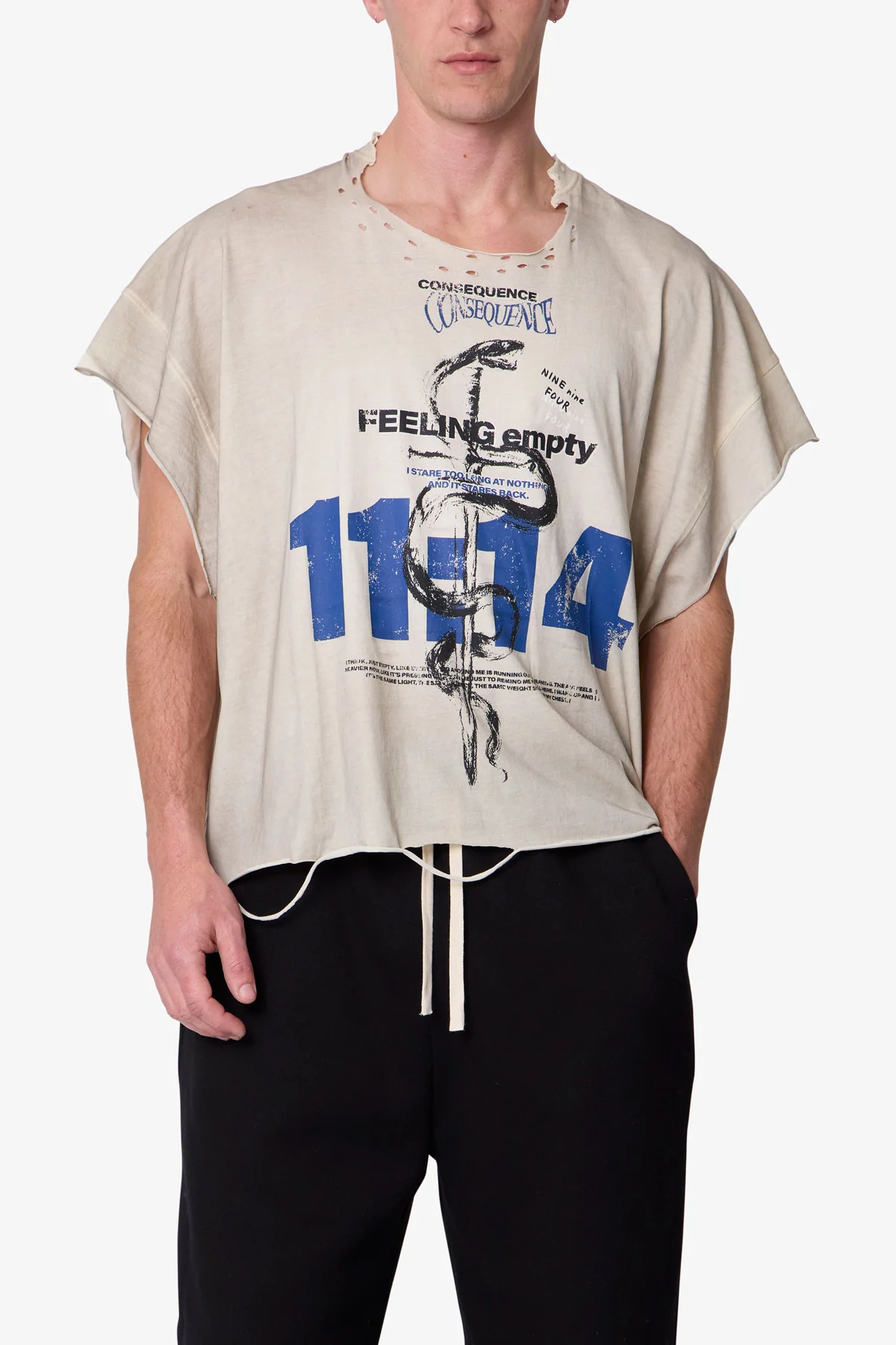 Tattered Cut Off Tee - Off White - Image 6