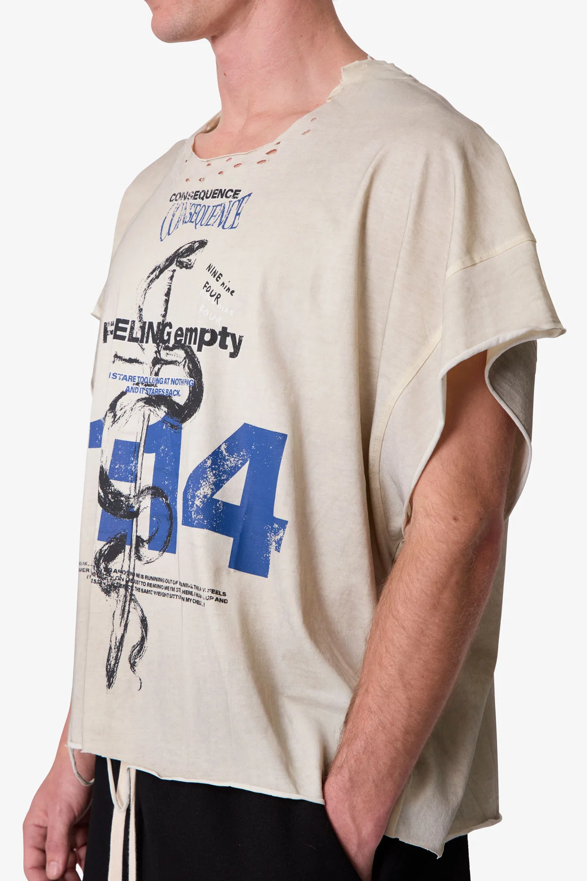 Tattered Cut Off Tee - Off White - Image 7