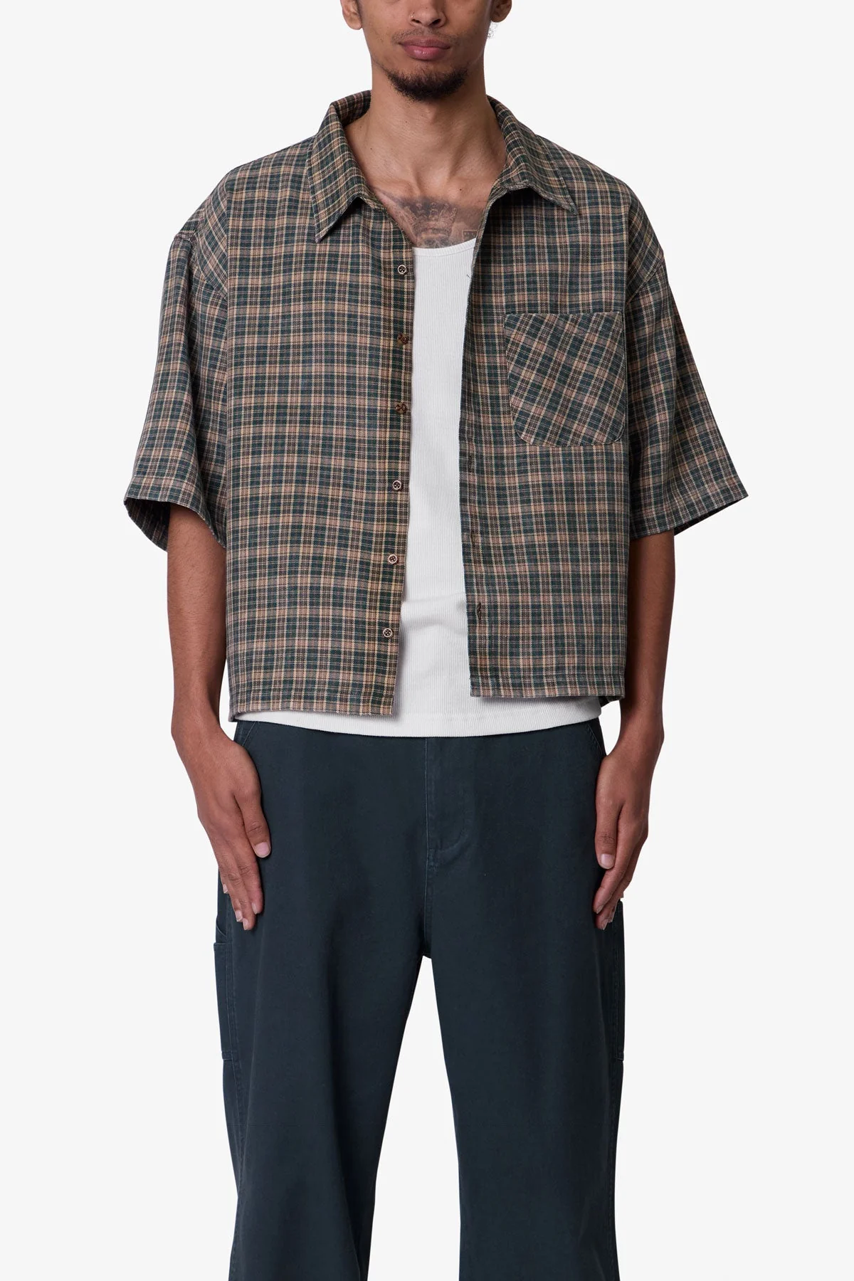 Washed Poplin Over Shirt - Green/Brown - Image 2